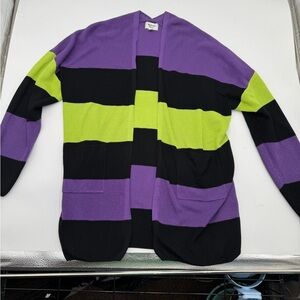 Magnolia Place Striped Cardigan Purple Black Lime Green Halloween Gothic OS